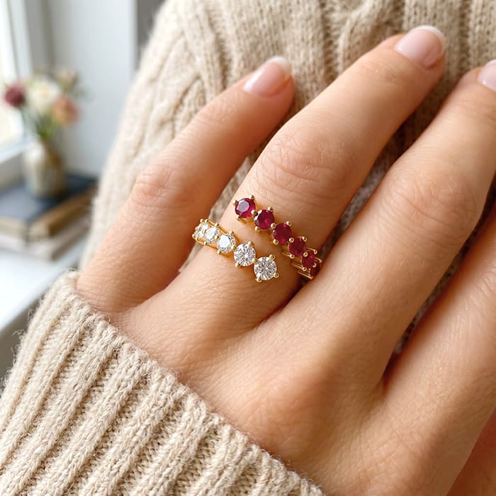 1 Carat Diamond and Ruby Wrap Ring In 14 Karat Yellow Gold