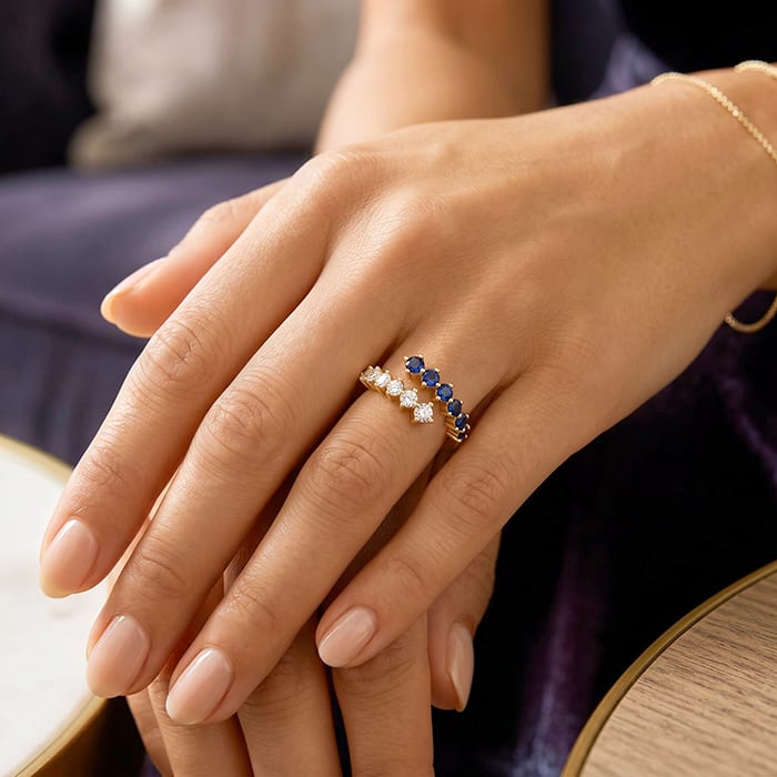 1 Carat Diamond and Sapphire Wrap Ring In 14 Karat Yellow Gold