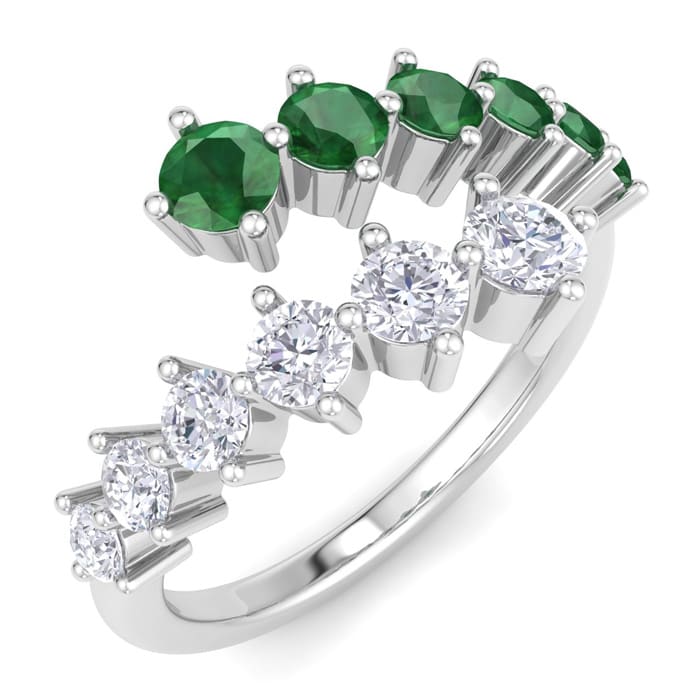 1 Carat Diamond and Emerald Wrap Ring In 14 Karat White Gold