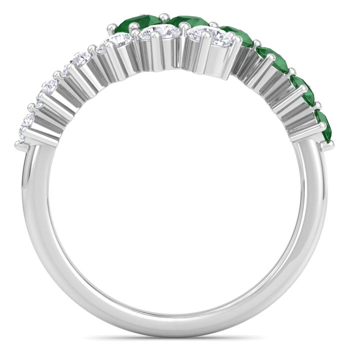 1 Carat Diamond and Emerald Wrap Ring In 14 Karat White Gold