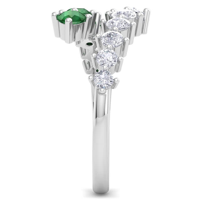 1 Carat Diamond and Emerald Wrap Ring In 14 Karat White Gold