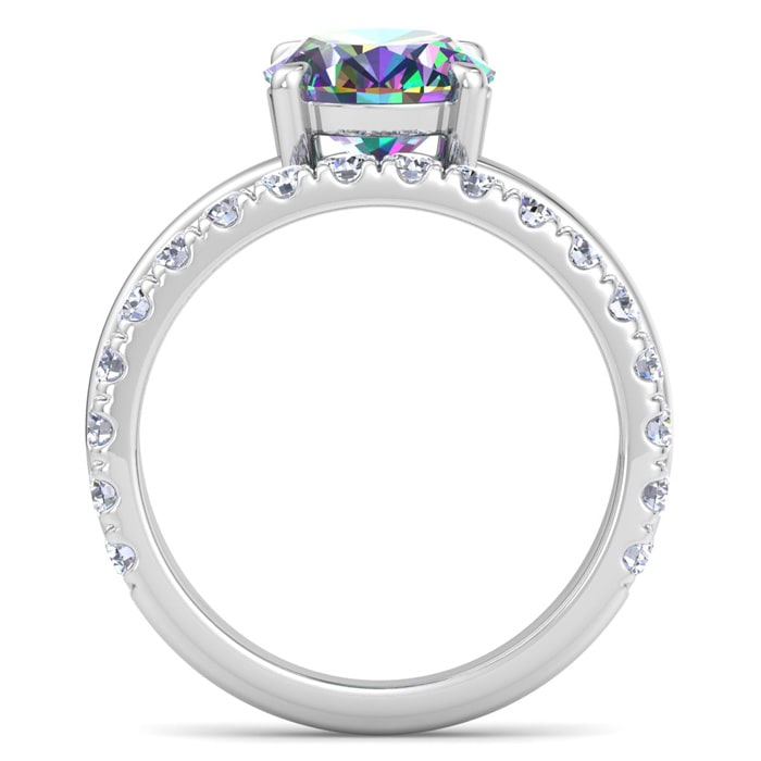 2-3/4 Carat Oval Shape Mystic Topaz Ring Plus Band With Diamond Halo In 14 Karat White Gold