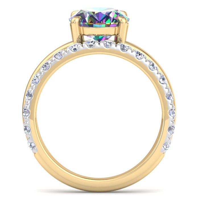 2-3/4 Carat Oval Shape Mystic Topaz Ring Plus Band With Diamond Halo In 14 Karat Yellow Gold
