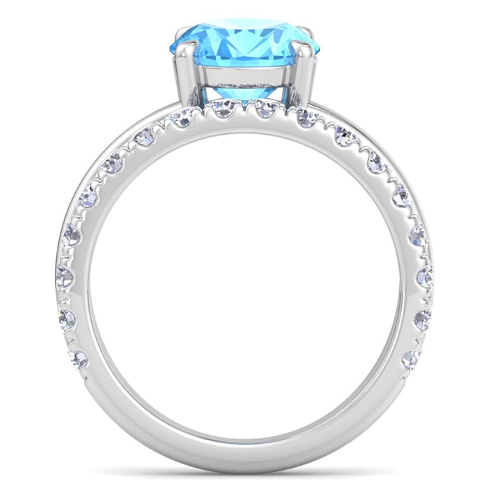 3 3/4 Carat Oval Shape Blue Topaz and Halo Diamond Ring Plus Band In 14 Karat White Gold