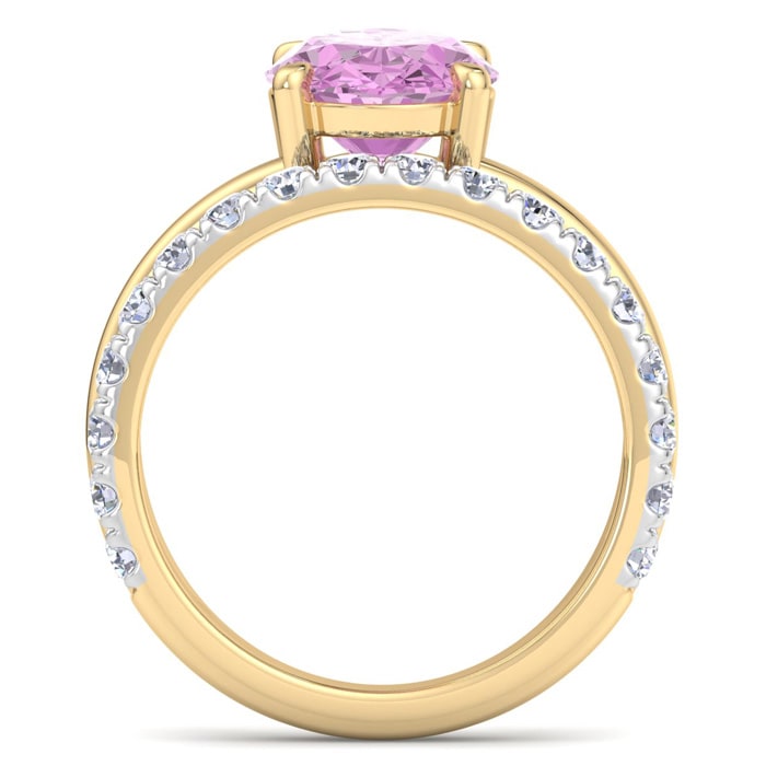 3 3/4 Carat Oval Shape Pink Topaz and Halo Diamond Ring Plus Band In 14 Karat Yellow Gold