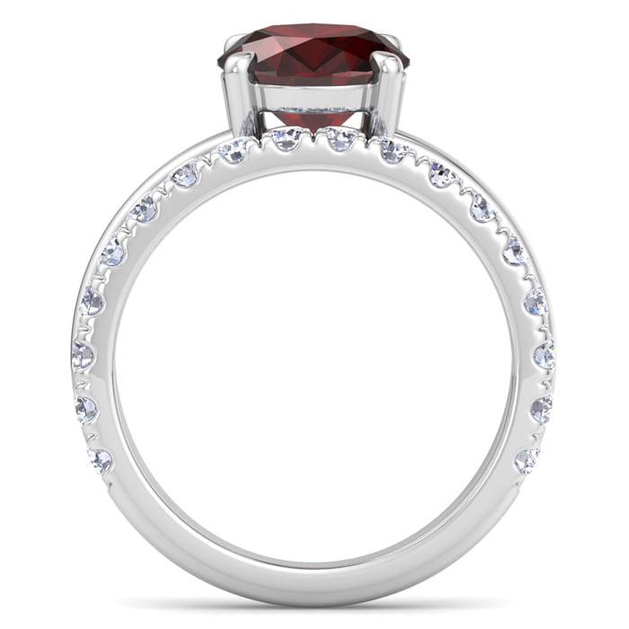 3.60 Carat Oval Shape Garnet and Halo Diamond Ring Plus Band In 14 Karat White Gold