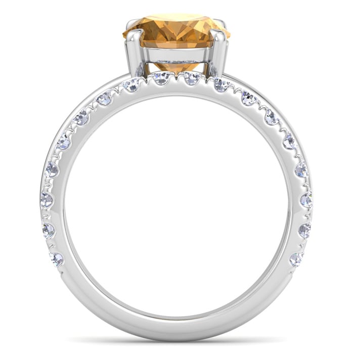 2 3/4 Carat Oval Shape Citrine and Halo Diamond Ring Plus Band In 14 Karat White Gold