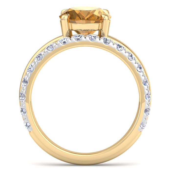 2 3/4 Carat Oval Shape Citrine and Halo Diamond Ring Plus Band In 14 Karat Yellow Gold