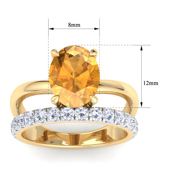 2 3/4 Carat Oval Shape Citrine and Halo Diamond Ring Plus Band In 14 Karat Yellow Gold