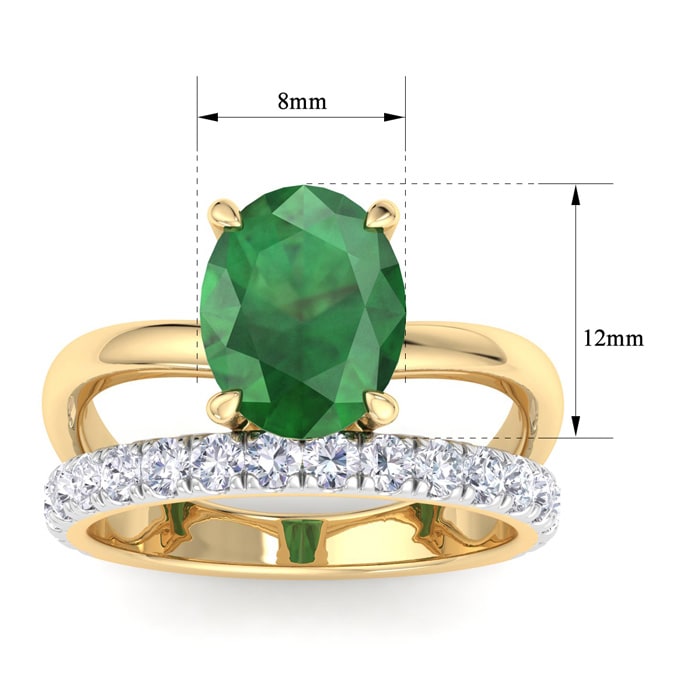 2 3/4 Carat Oval Shape Emerald and Halo Diamond Ring Plus Band In 14 Karat Yellow Gold