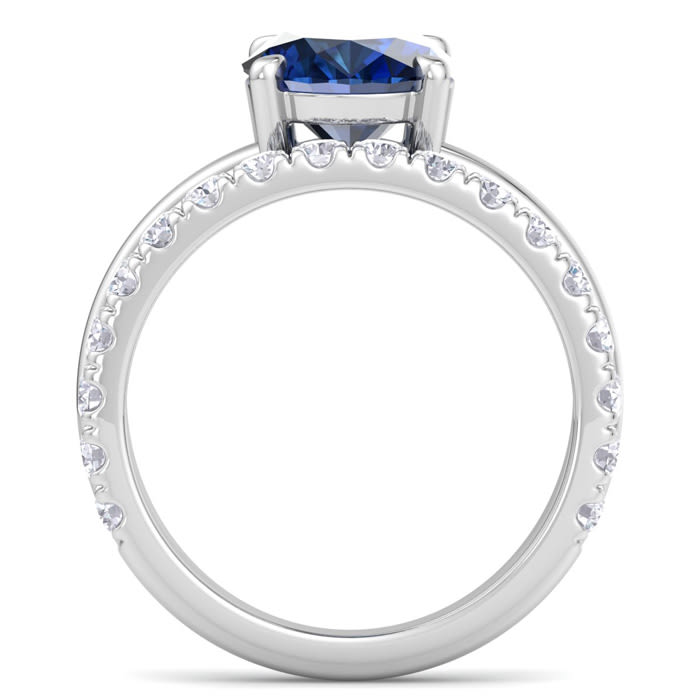 3.60 Carat Oval Shape Sapphire and Halo Diamond Ring Plus Band In 14 Karat White Gold