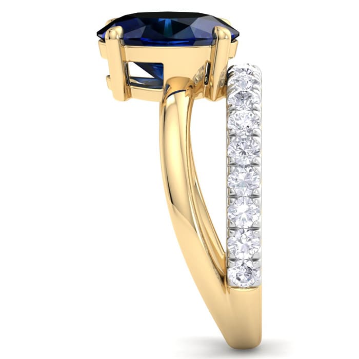 3.60 Carat Oval Shape Sapphire and Halo Diamond Ring Plus Band In 14 Karat Yellow Gold
