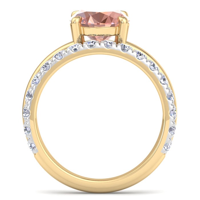 2-3/4 Carat Oval Shape Morganite and Halo Diamond Ring Plus Band In 14 Karat Yellow Gold