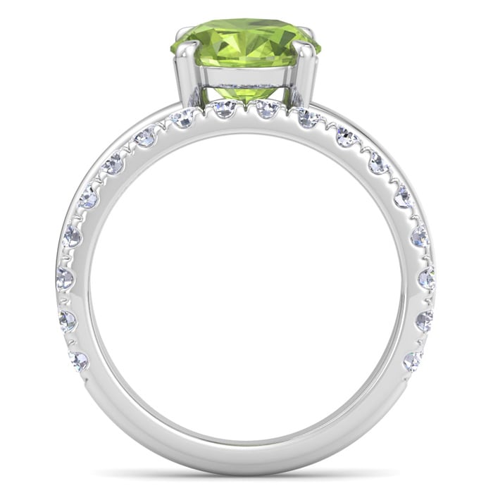 3 Carat Oval Shape Peridot and Halo Diamond Ring Plus Band In 14 Karat White Gold