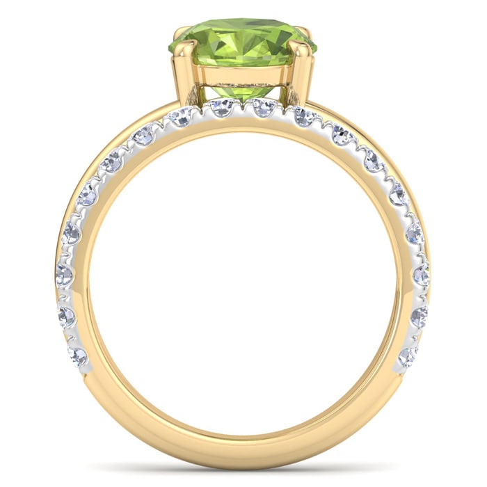 3 Carat Oval Shape Peridot and Halo Diamond Ring Plus Band In 14 Karat Yellow Gold