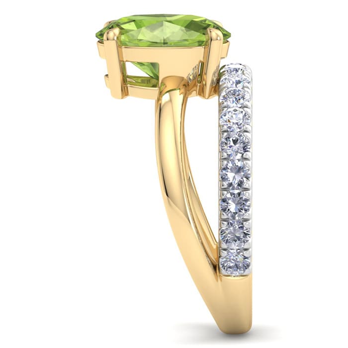 3 Carat Oval Shape Peridot and Halo Diamond Ring Plus Band In 14 Karat Yellow Gold