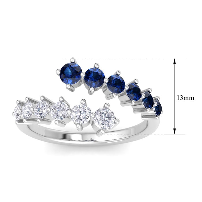 1 Carat Lab Grown Diamond and Sapphire Wrap Ring In 14 Karat White Gold