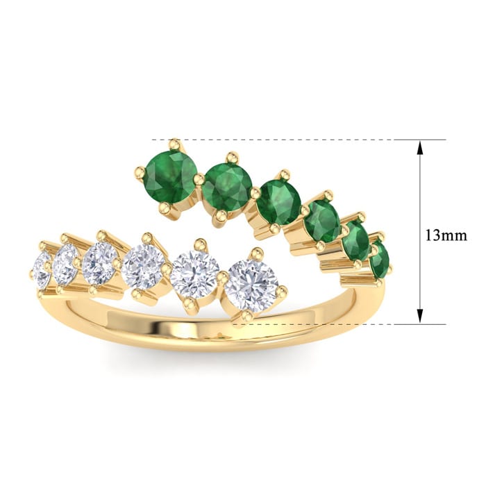 1 Carat Lab Grown Diamond and Emerald Wrap Ring In 14 Karat Yellow Gold
