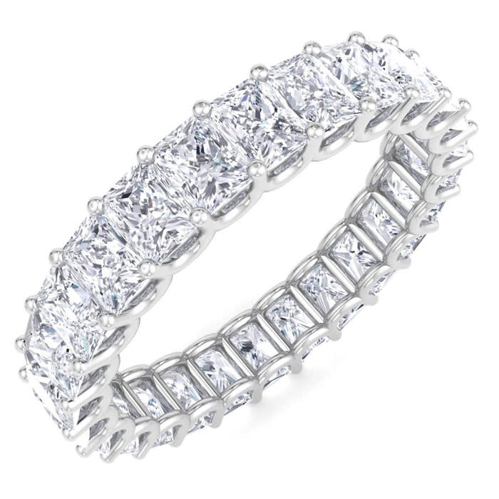 4 3/4 Carat Princess Cut Lab Grown Diamond Eternity Ring In 14 Karat White Gold, Ring Size 4.5