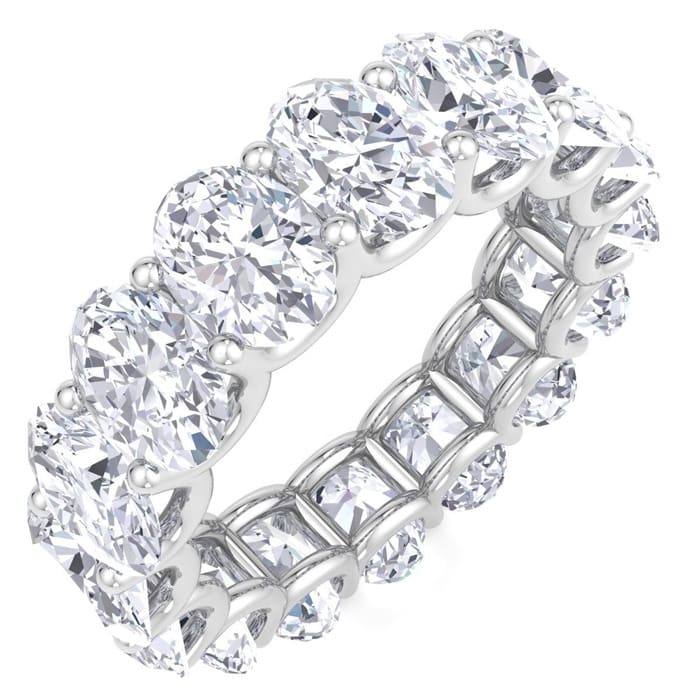8 1/2 Carat Oval Shape Lab Grown Diamond Eternity Ring In 14 Karat White Gold, Ring Size 6