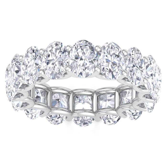8 1/2 Carat Oval Shape Lab Grown Diamond Eternity Ring In 14 Karat White Gold, Ring Size 6.5