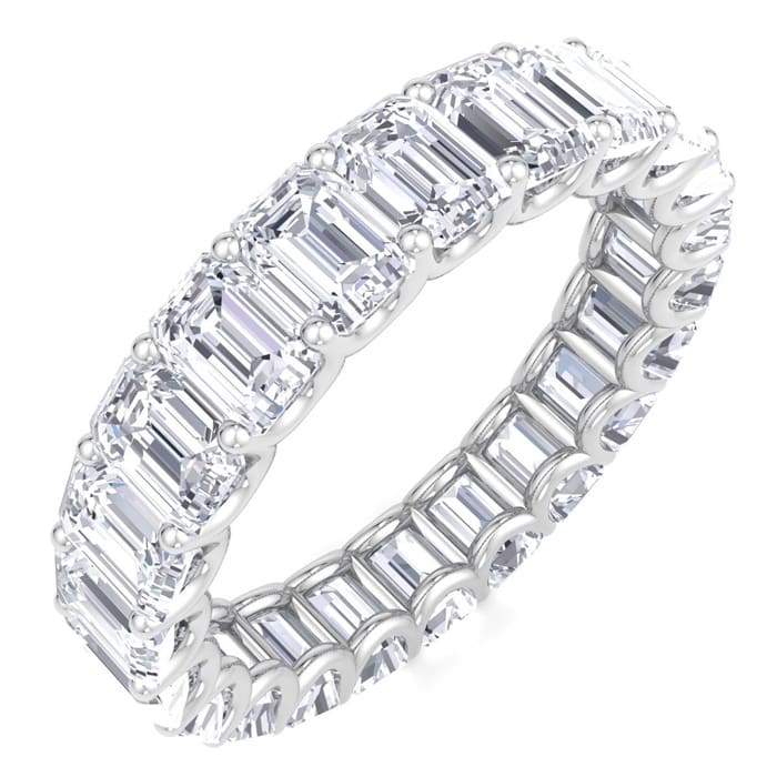 5 Carat Emerald Cut Lab Grown Diamond Eternity Ring In 14 Karat White Gold, Ring Size 5