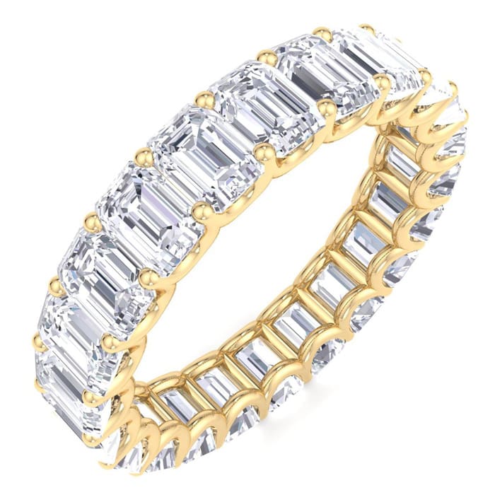 5 1/4 Carat Emerald Cut Lab Grown Diamond Eternity Ring In 14 Karat Yellow Gold, Ring Size 6.5