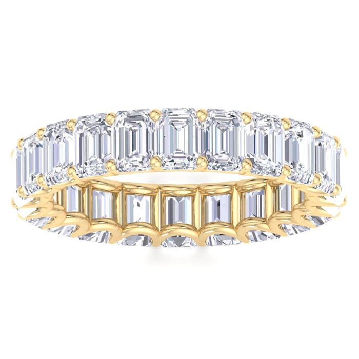 5 3/4 Carat Emerald Cut Lab Grown Diamond Eternity Ring In 14 Karat Yellow Gold, Ring Size 8