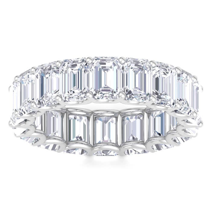 8 1/2 Carat Emerald Cut Lab Grown Diamond Eternity Ring In 14 Karat White Gold, Ring Size 6