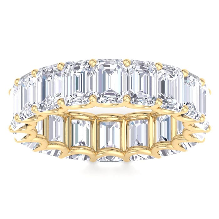 9 Carat Emerald Cut Lab Grown Diamond Eternity Ring In 14 Karat Yellow Gold, Ring Size 7.5
