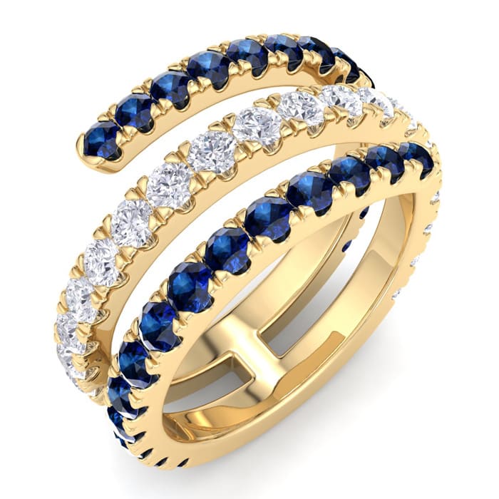 1 1/2 Carat Diamond and Sapphire Wrap Ring In 14 Karat Yellow Gold