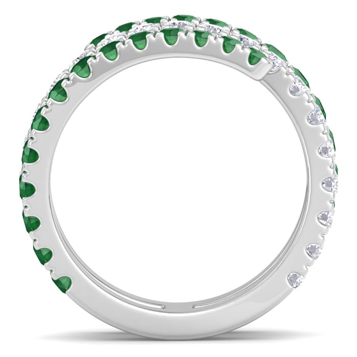 1 1/2 Carat Diamond and Emerald Wrap Ring In 14 Karat White Gold