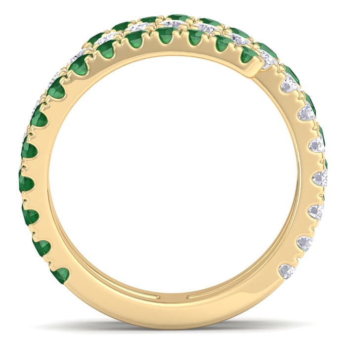 1 1/2 Carat Diamond and Emerald Wrap Ring In 14 Karat Yellow Gold