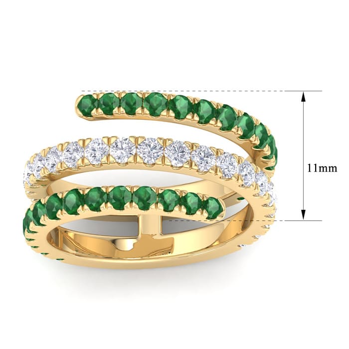 1 1/2 Carat Diamond and Emerald Wrap Ring In 14 Karat Yellow Gold