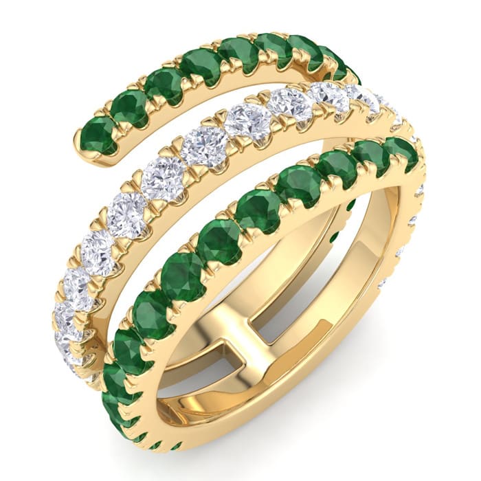 1 1/2 Carat Lab Grown Diamond and Emerald Wrap Ring In 14 Karat Yellow Gold