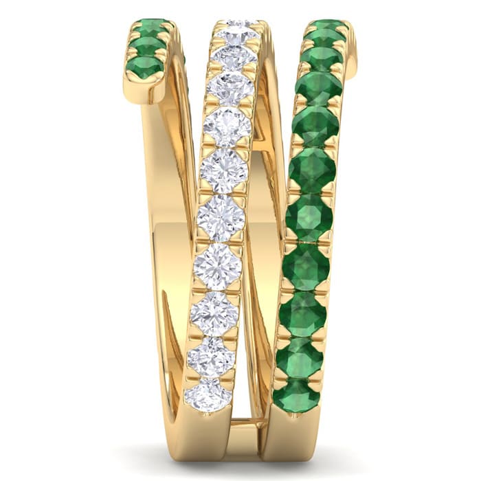 1 1/2 Carat Lab Grown Diamond and Emerald Wrap Ring In 14 Karat Yellow Gold