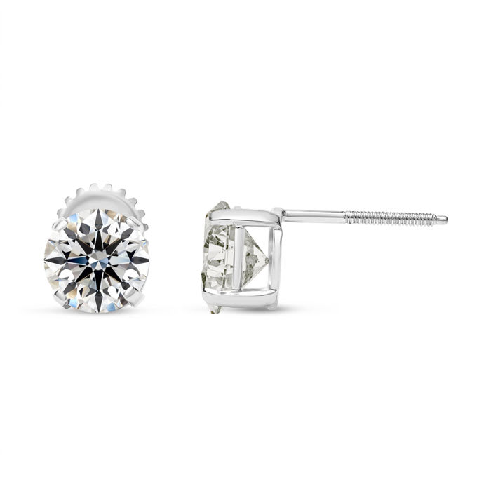 2 Carat Lab Grown Diamond Earrings In 14 Karat White Gold, Basket Setting