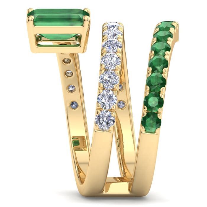 1 3/4 Carat Lab Grown Diamond and Emerald Wrap Ring In 14 Karat Yellow Gold