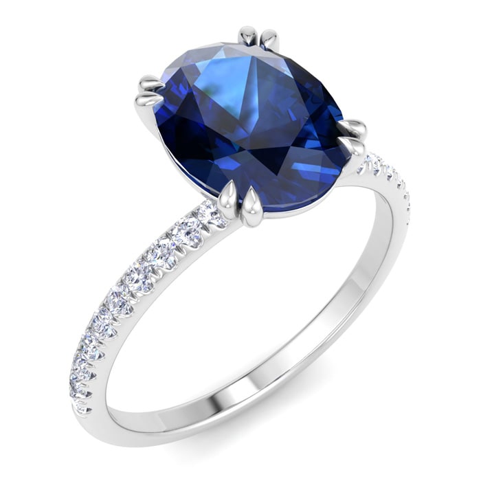 2 1/5 Carat Lab Grown Diamond and Sapphire Engagement Ring In 14 Karat White Gold