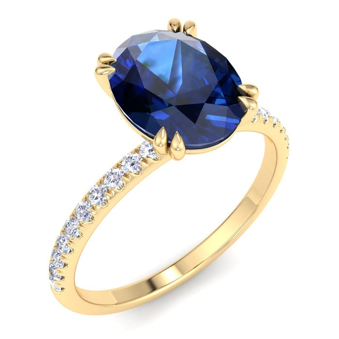 2 1/5 Carat Lab Grown Diamond and Sapphire Engagement Ring In 14 Karat Yellow Gold
