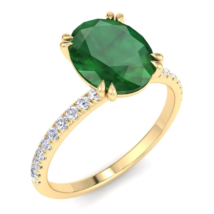 2 1/5 Carat Lab Grown Diamond and Emerald Engagement Ring In 14 Karat Yellow Gold