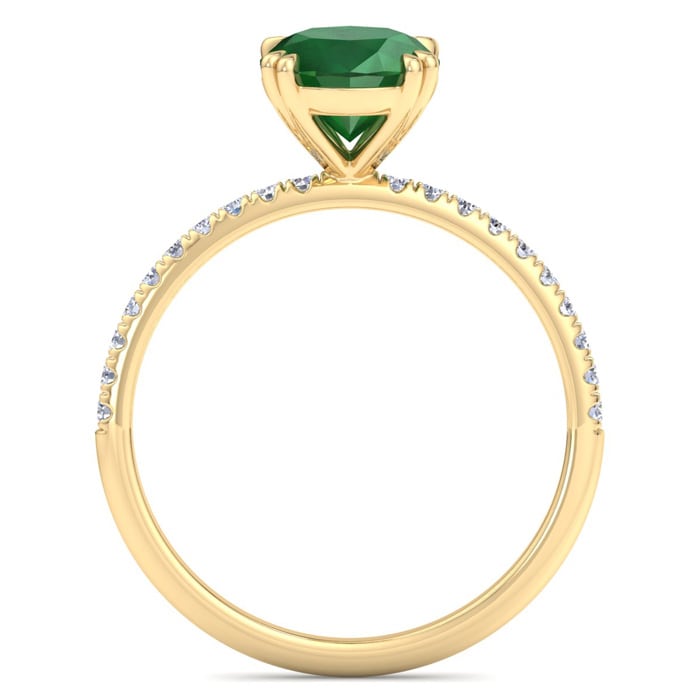 2 1/5 Carat Lab Grown Diamond and Emerald Engagement Ring In 14 Karat Yellow Gold