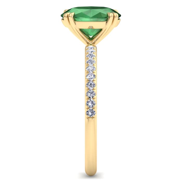 2 1/5 Carat Lab Grown Diamond and Emerald Engagement Ring In 14 Karat Yellow Gold