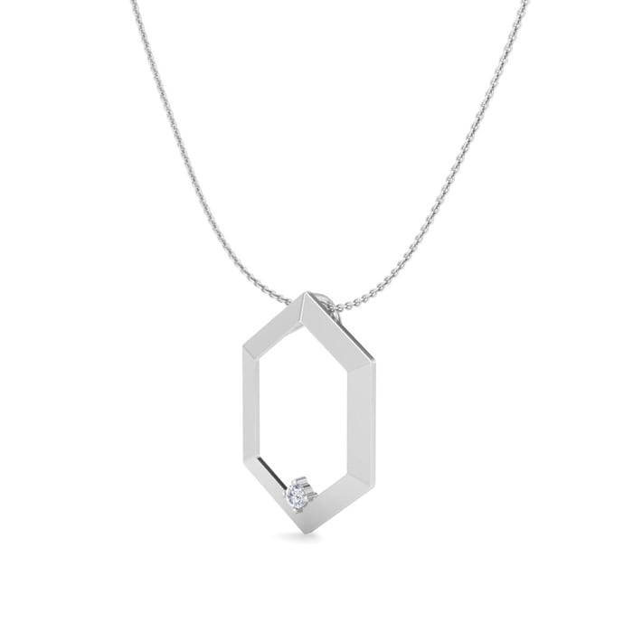 0.03 Carat Round Shape Lab Grown Diamond Necklace In 14K White Gold, Modern