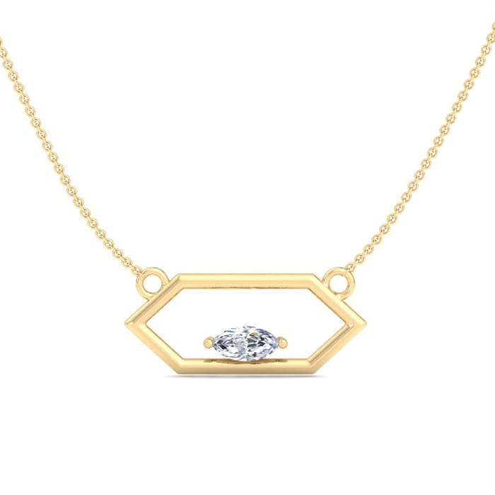 1/4 Carat Marquise Shape Lab Grown Diamond Necklace In 14K Yellow Gold