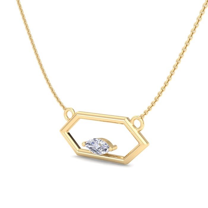1/4 Carat Marquise Shape Lab Grown Diamond Necklace In 14K Yellow Gold