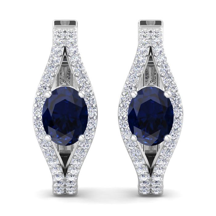 2 1/4 Carat Sapphire and Lab Grown Diamond Hoop Earrings In 14 Karat White Gold