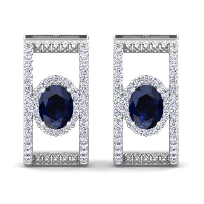 2 1/2 Carat Sapphire and Lab Grown Diamond Hoop Earrings In 14 Karat White Gold