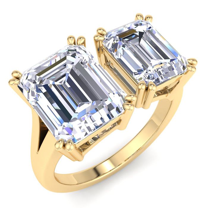 6 Carat Lab Grown Diamond Two Stone Engagement Ring In 14 Karat Yellow Gold, Emerald