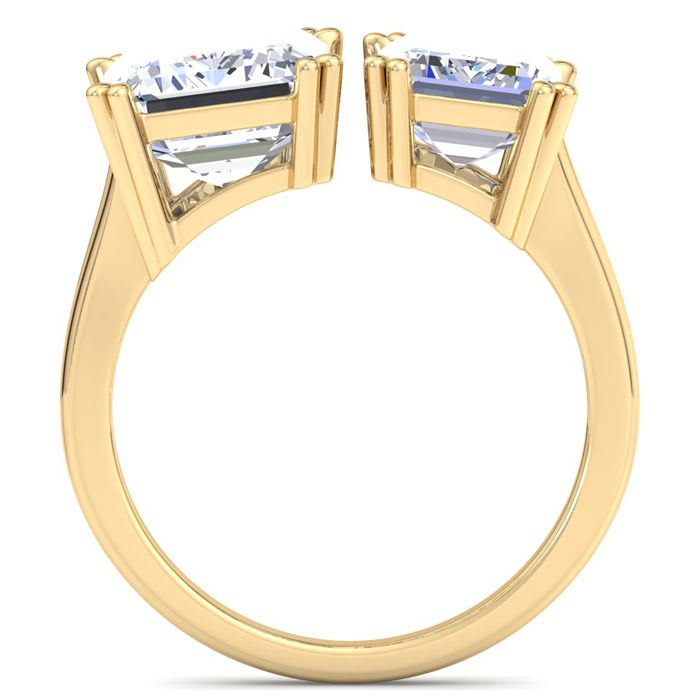 6 Carat Lab Grown Diamond Two Stone Engagement Ring In 14 Karat Yellow Gold, Emerald